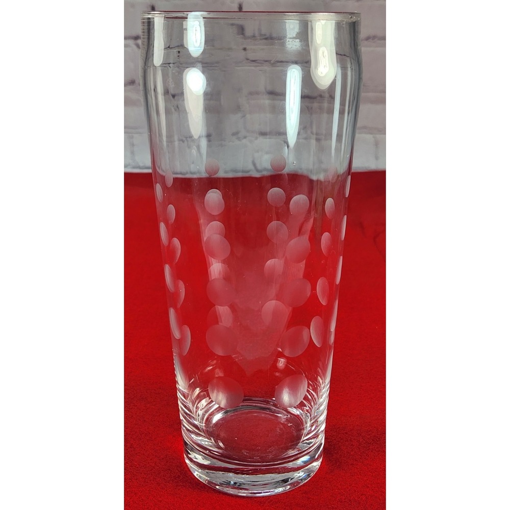 Hand Blown Highball Glass Etched Dots Bubbles 7.75" Tall Art Glass Barware 1 Ct